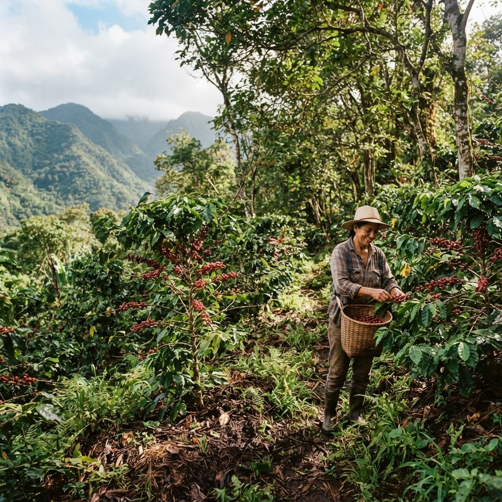 A shade-grown regenerative coffee farm on a Puerto Rican mountainside